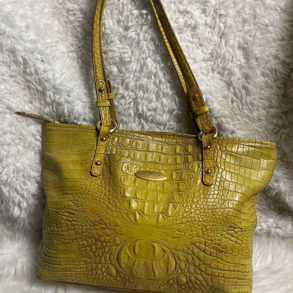 Brahmin Alden Melbourne Leather Tote Yellow shoulder bag gold tone hardwares. - Picture 5 of 15